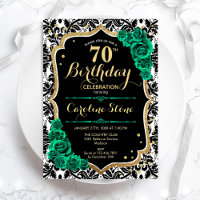 Green Roses Gold Black Damask 70th Birthday