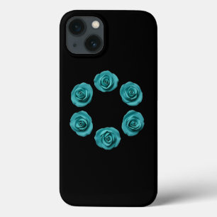 Green Roses in a Circle on Black Backdrop iPhone 13 Case
