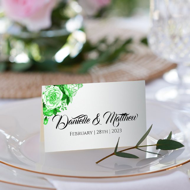 Green Roses on Silver Garden Wedding Place Card (Creator Uploaded)