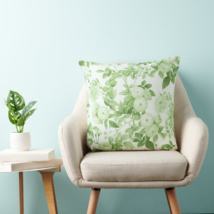 Green Roses Vintage Botanical Garden Cushion