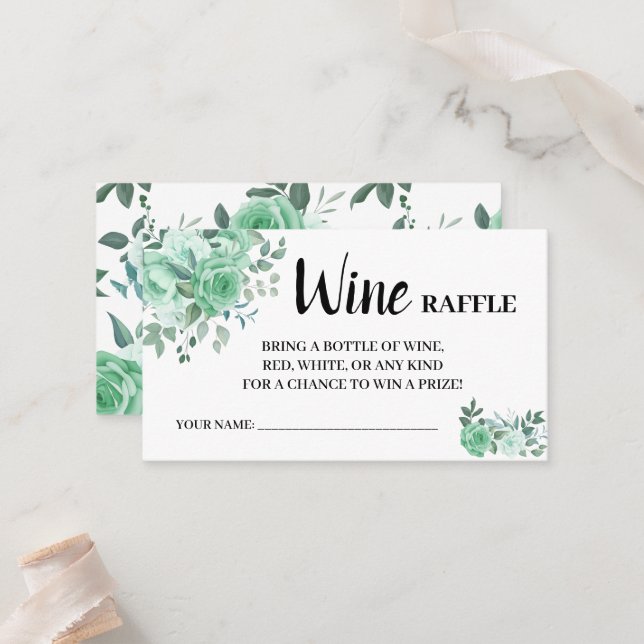 Green Roses Wine Raffle Ticket Bridal Shower card (Front/Back In Situ)