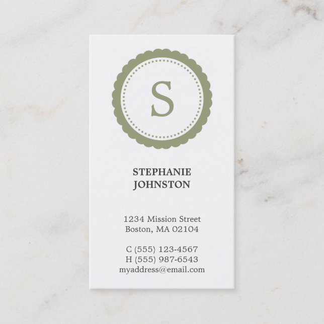 Green rosette monogram elegant personal calling business card (Front)