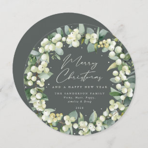 Green Round Snowberry+Eucalyptus Christmas Wreath Holiday Card