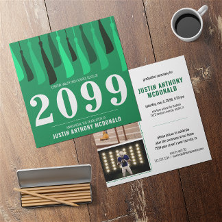 Green Row of Tassels Two-Photo Graduation Invitation