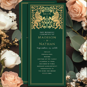 Green Royal Lion Mediaeval Sword Wedding Program