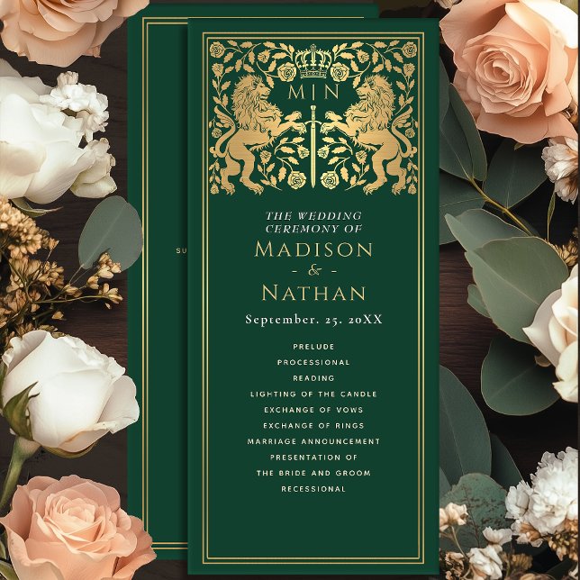 Green Royal Lion Mediaeval Sword Wedding Program (Creator Uploaded)
