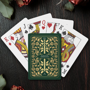 Green Royal Mediaeval Gold Sword Monogram Playing Cards