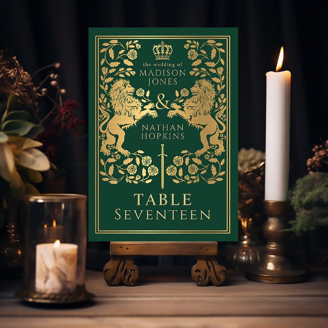 Green Royal Mediaeval Lion Wedding  Table Number (Creator Uploaded)