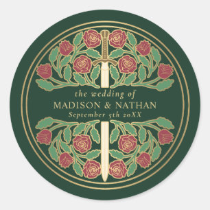 Green Royal Mediaeval Sword Wedding Classic Round Sticker