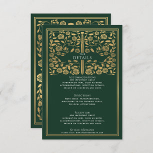 Green Royal Mediaeval Sword Wedding Details Enclosure Card