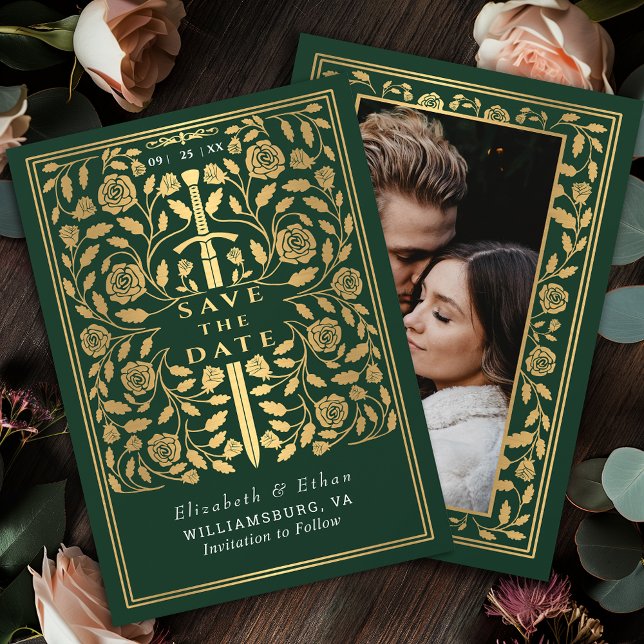 Green Royal Mediaeval Sword Wedding Photo Save The Date (Creator Uploaded)