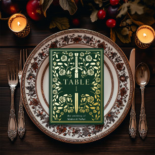 Green Royal Mediaeval Sword Wedding Table Card