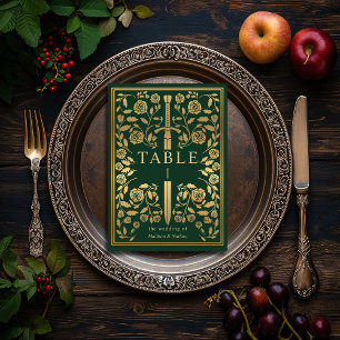 Green Royal Mediaeval Sword Wedding Table Number