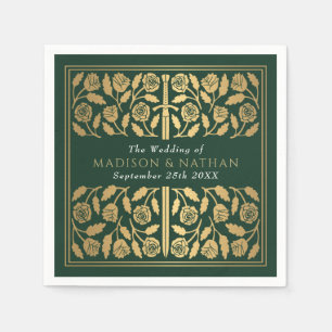 Green Royal Medieval Gold Sword Wedding Napkin