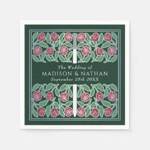 Green Royal Medieval Silver Floral Sword Wedding Napkin