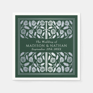 Green Royal Medieval Silver Sword Wedding Napkin