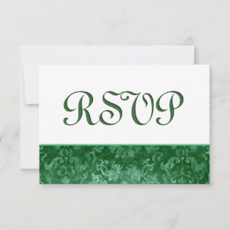 Green RSVP Grunge Damask Wedding Card