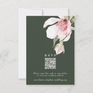 Green RSVP Online QR Code Wedding Website Card