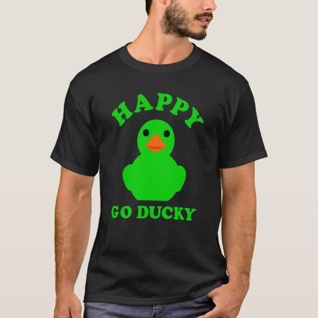 Green Rubber Duck Happy Go Ducky Pun St Patricks D T-Shirt (Front)