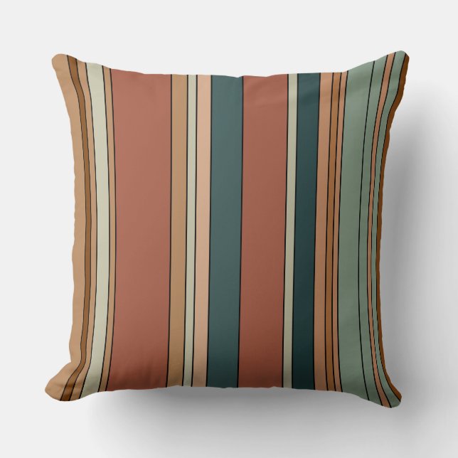 Green Rust and Clay Stripes   Cushion (Front)