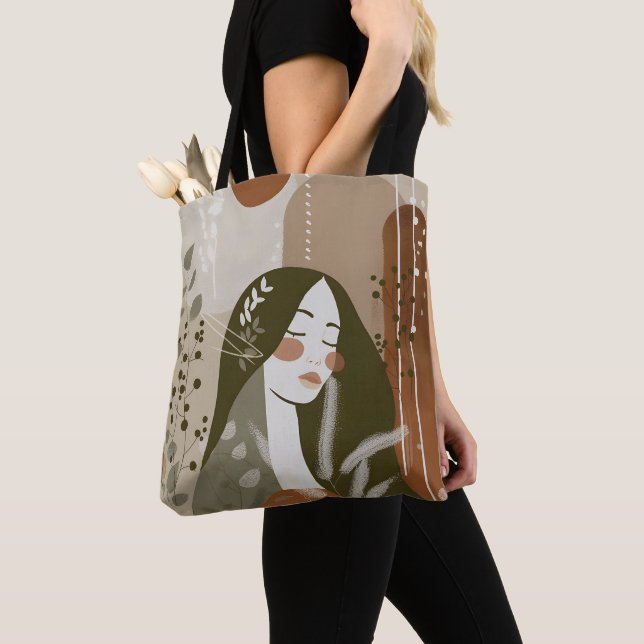 Green Rust Tan Empowering Woman Abstract  Tote Bag (Close Up)