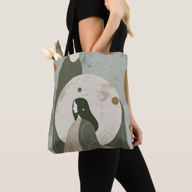 Green Rust Tan Empowering Woman Abstract  Tote Bag (Close Up)