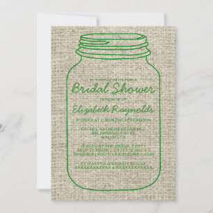 Green Rustic Burlap Mason Jar Bridal Shower Invite