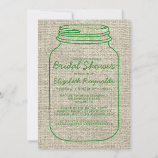Green Rustic Burlap Mason Jar Bridal Shower Invite