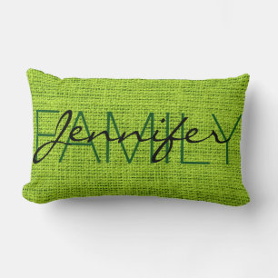 Green Rustic Burlap Monogram Lumbar Cushion