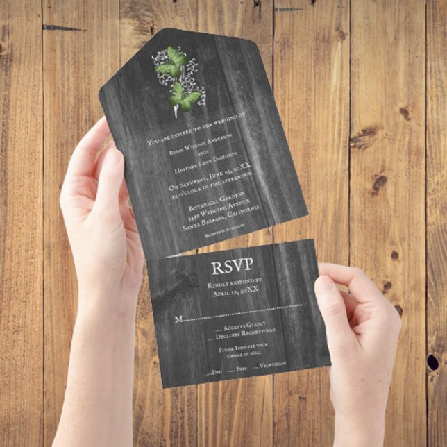 Green Rustic Butterfly All in One Wedding Invite (Green Rustic Butterfly All In One Wedding Invite)