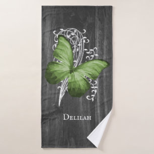 Green Rustic Butterfly Bath Towel Set