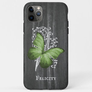 Green Rustic Butterfly Personalised iPhone 11 Pro Max Case