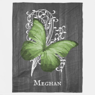 Green Rustic Butterfly Personalised Fleece Blanket