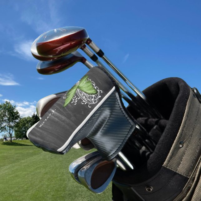 Green Rustic Butterfly Personalised Golf Head Cover (Green Rustic Butterfly Personalized Golf Head Cover)