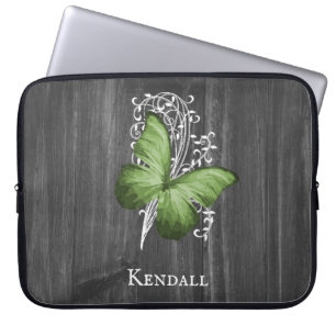 Green Rustic Butterfly Personalised Laptop Sleeve