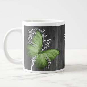 Green Rustic Butterfly Personalised Large Coffee Mug
