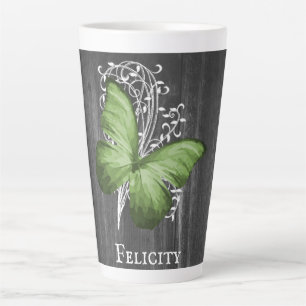 Green Rustic Butterfly Personalised Latte Mug