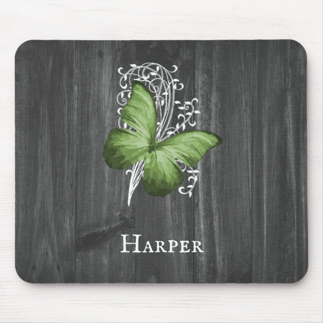Green Rustic Butterfly Personalised Mouse Pad (Front)