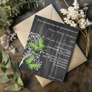 Green Rustic Butterfly Wedding Invitation