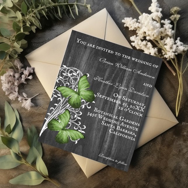 Green Rustic Butterfly Wedding Invitation (Green Rustic Butterfly Wedding Invitation)