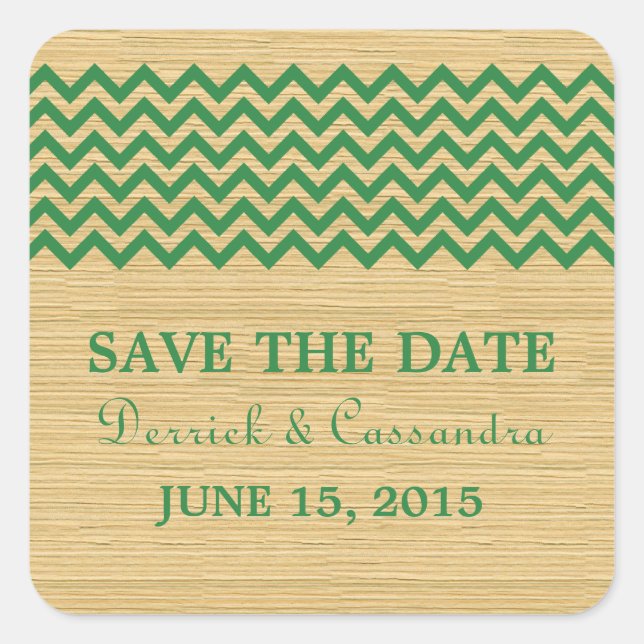 Green Rustic Chevron Save the Date Stickers (Front)