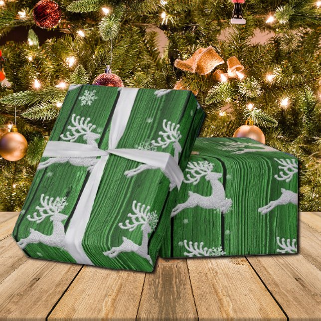 Green Rustic Christmas Reindeer Wrapping Paper (Creator Uploaded)