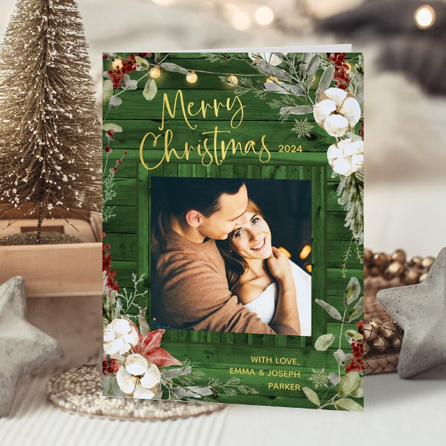 Green Rustic Christmas | Winter Floral and Photo Holiday Card (Creator Uploaded)