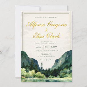Green Rustic Classic Watercolor Monogram Wedding Invitation