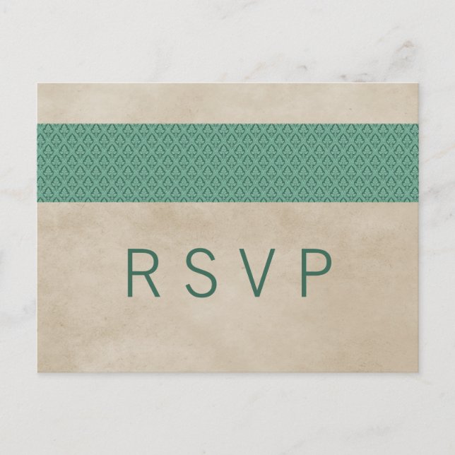 Green Rustic Damask RSVP Postcard (Front)