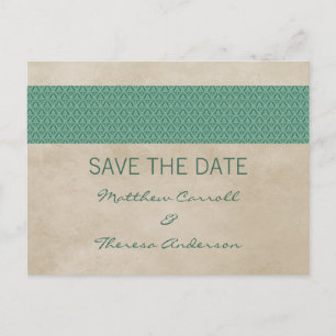 Green Rustic Damask Save the Date Postcard