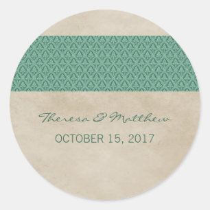 Green Rustic Damask Wedding Stickers