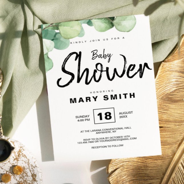 Green Rustic Eucalyptus Baby Shower Invitation (Eucalyptus Green Rustic Baby Shower Invitation, Oh Baby Invitation)