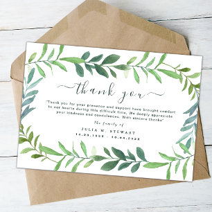 Green Rustic Eucalyptus Funeral Thank You Note Card
