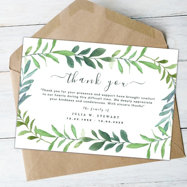 Green Rustic Eucalyptus Funeral Thank You Note Card (Creator Uploaded)
